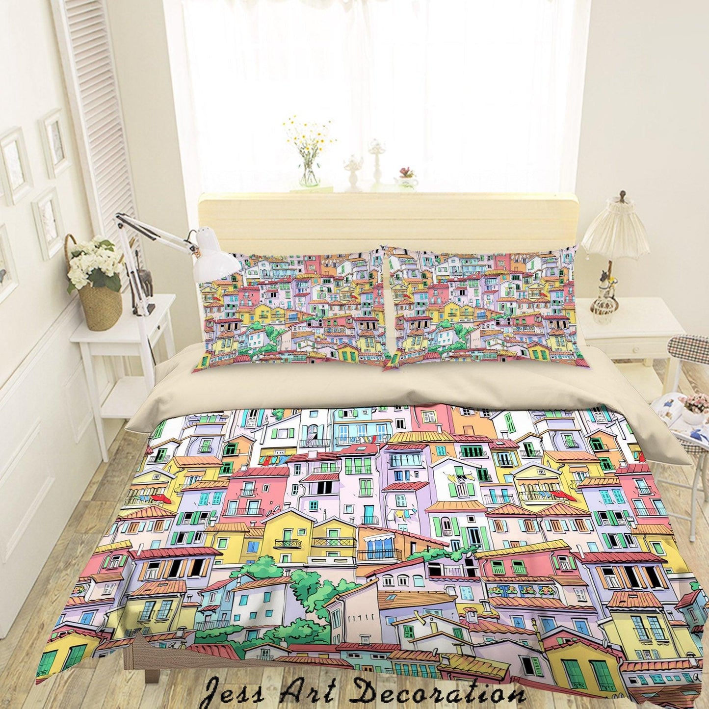 3D Cartoon House Building Quilt Cover Set Bedding Set Duvet Cover Pillowcases SF3