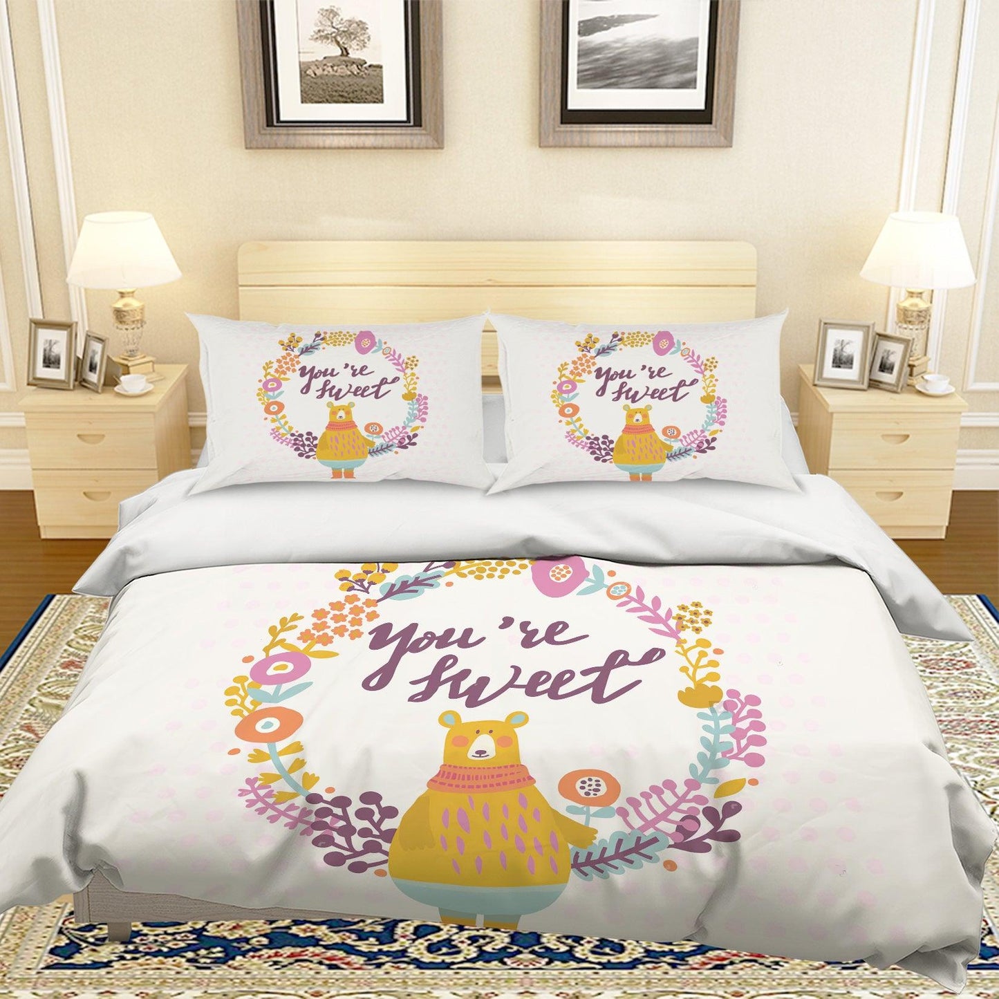 3D Cartoon Garland Bear Quilt Cover Set Bedding Set Pillowcases 46