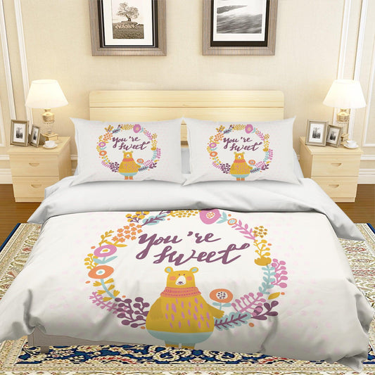 3D Cartoon Garland Bear Quilt Cover Set Bedding Set Pillowcases 46