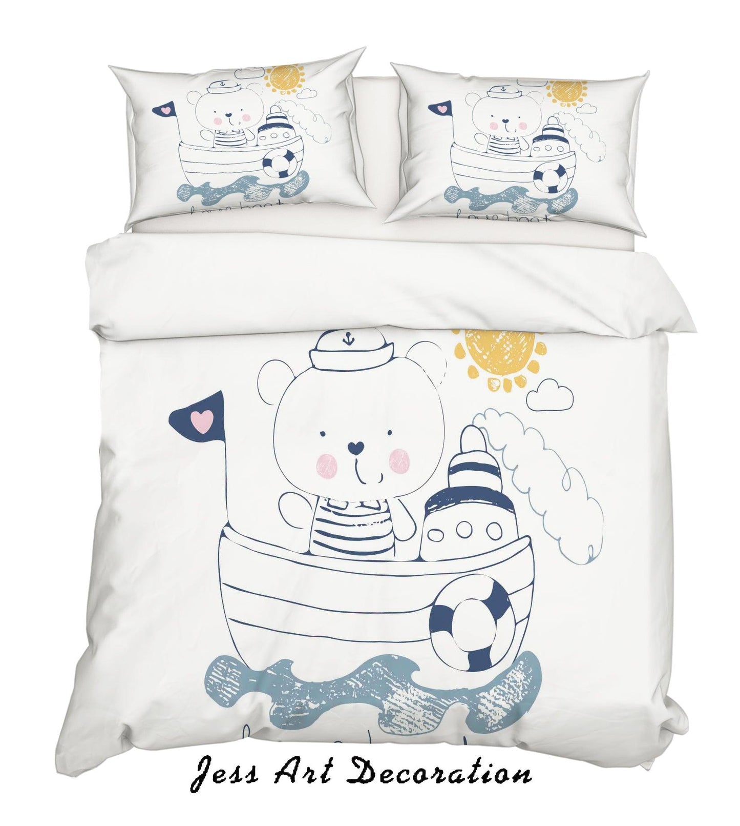 3D Cartoon Bear Boat Quilt Cover Set Bedding Set Pillowcases 162
