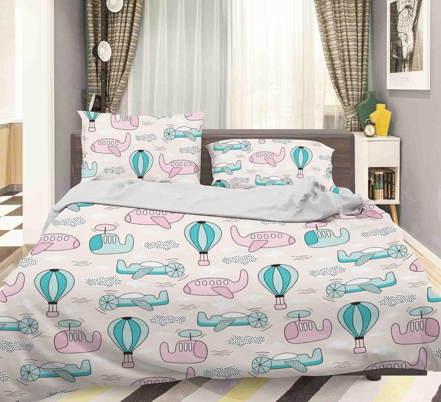 3D Cartoon Airplane Hot Air Balloon Quilt Cover Set Bedding Set Duvet Cover Pillowcases LXL