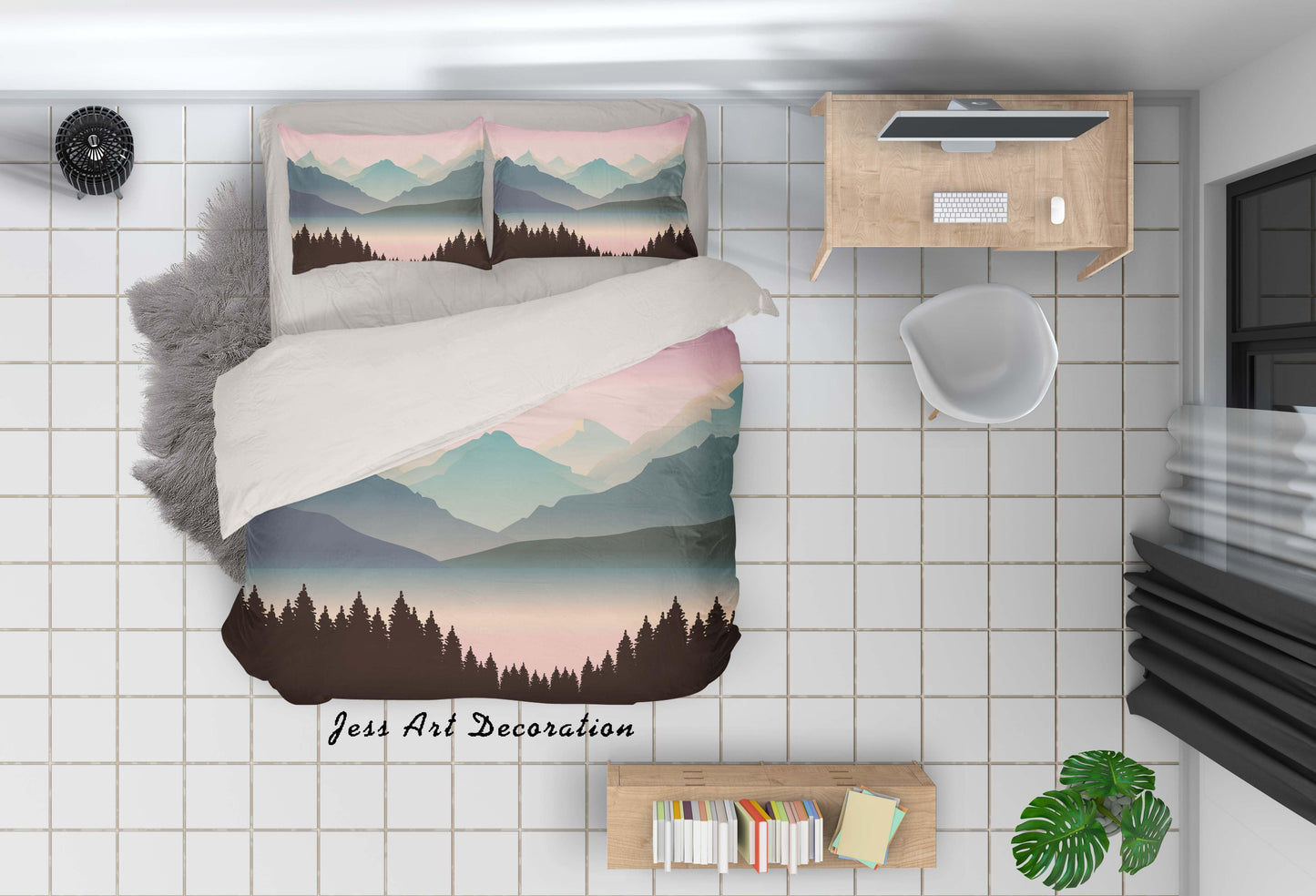 3D Cartoon Mountain Forest Lake Quilt Cover Set Bedding Set Pillowcasesn 93