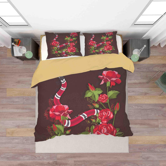3D Black Red Snake Rose Quilt Cover Set Bedding Set Duvet Cover Pillowcases SF003
