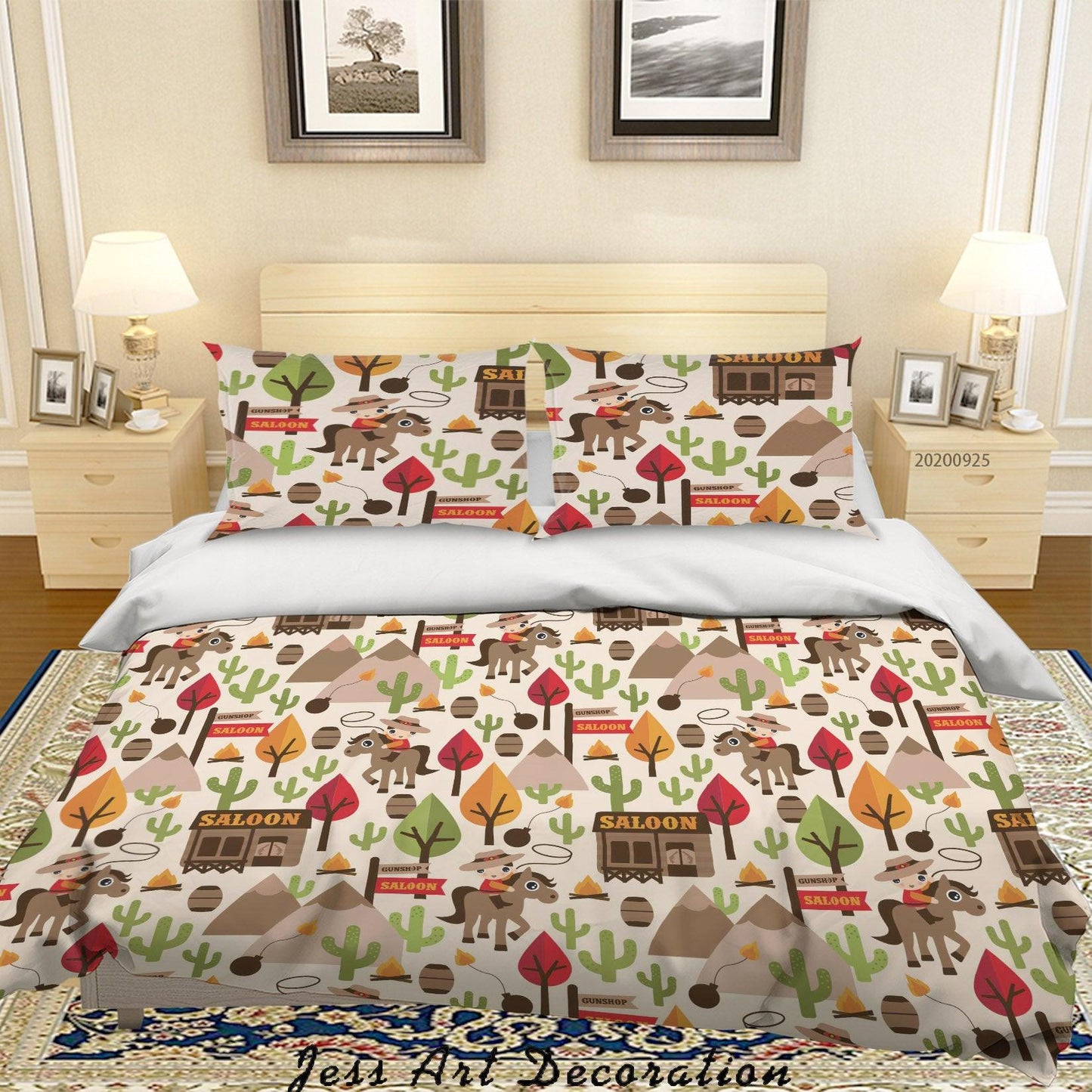 3D Cartoon Animal Horse Tree Saloon Pattern Quilt Cover Set Bedding Set Duvet Cover Pillowcases WJ 6447