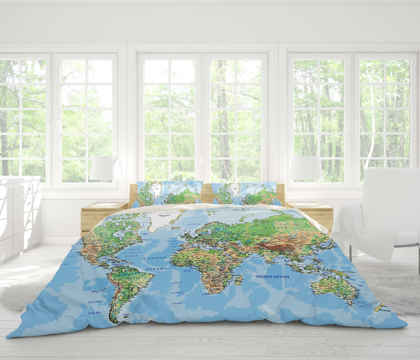 3D Blue World Map Quilt Cover Set Bedding Set Pillowcases 37