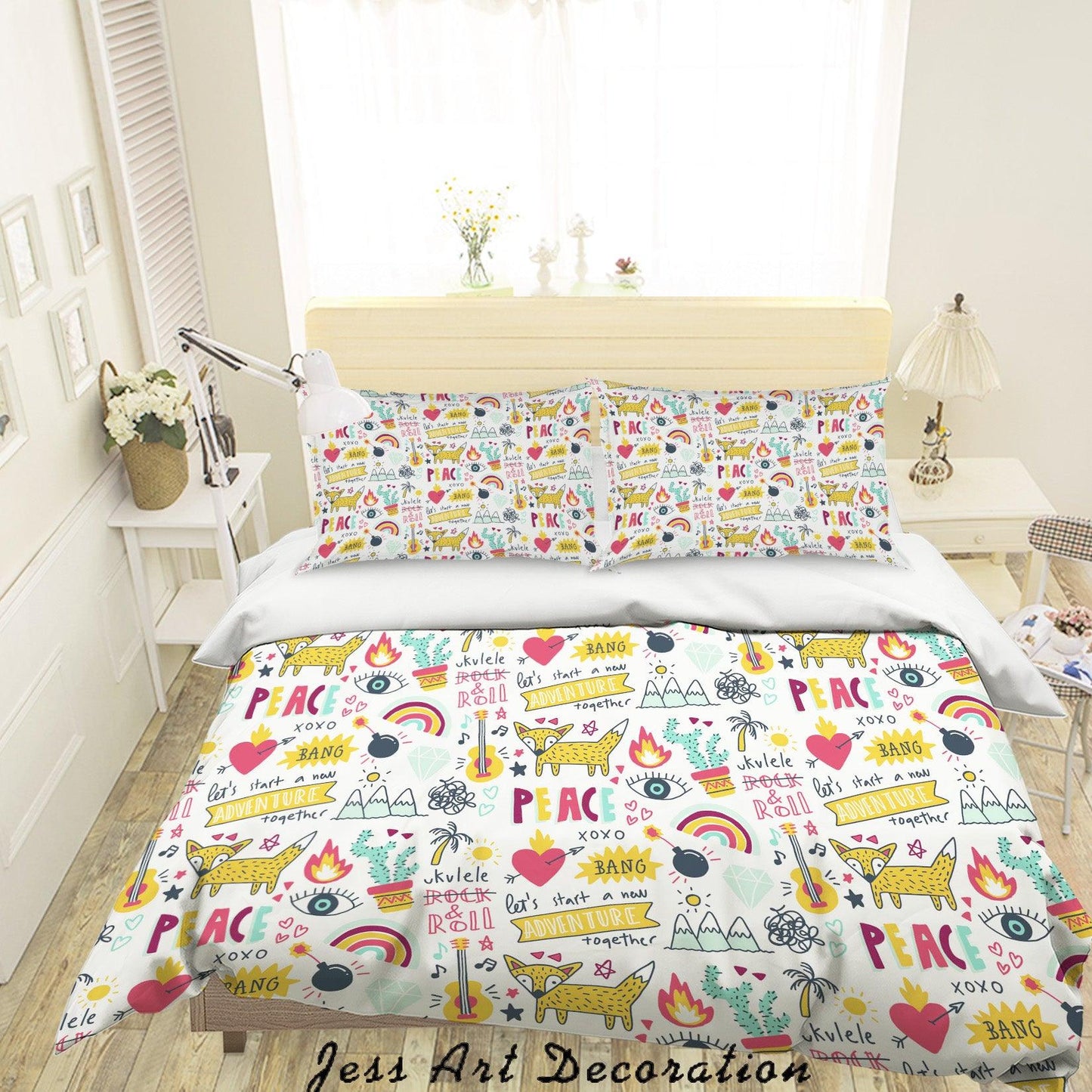 3D Cartoon Fox Rainbow Love Quilt Cover Set Bedding Set Duvet Cover Pillowcases A054 LQH