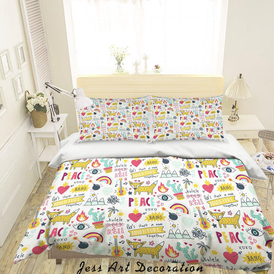 3D Cartoon Fox Rainbow Love Quilt Cover Set Bedding Set Duvet Cover Pillowcases A054 LQH