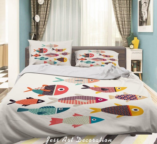 3D Cartoon Fish Pattern Quilt Cover Set Bedding Set Duvet Cover Pillowcases WJ 6304