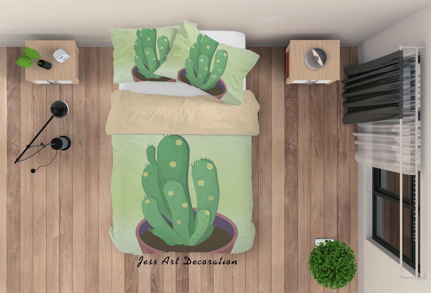 3D Cartoon Cactus Green Quilt Cover Set Bedding Set Duvet Cover Pillowcases A004 LQH