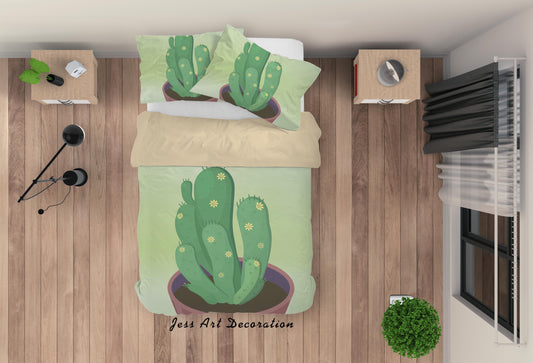 3D Cartoon Cactus Green Quilt Cover Set Bedding Set Duvet Cover Pillowcases A004 LQH