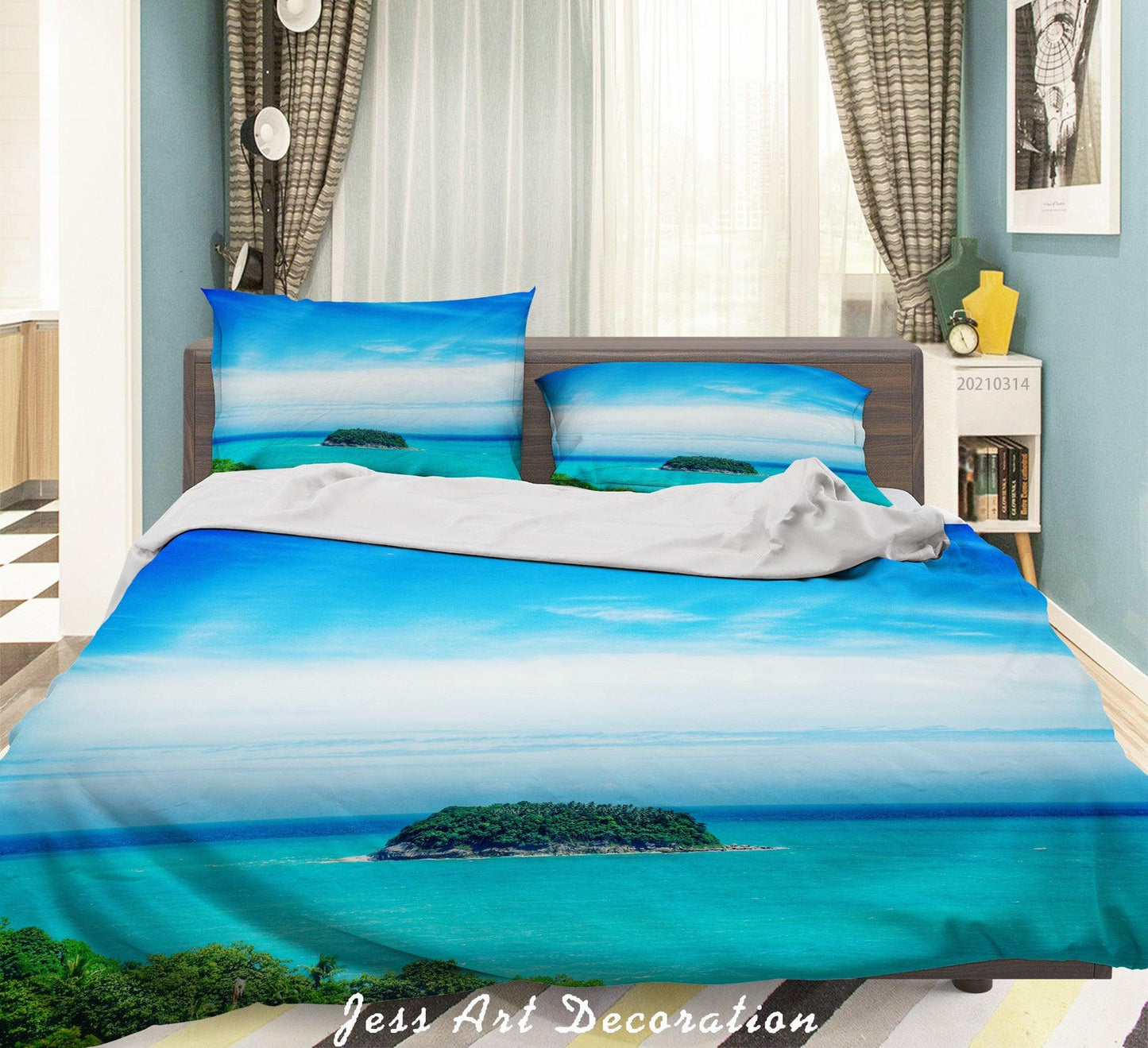 3D Blue Sky Sea Island Landscape Quilt Cover Set Bedding Set Duvet Cover Pillowcases 186