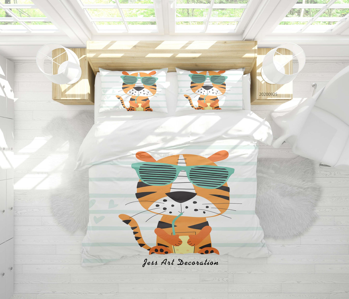 3D Cartoon Animal Tiger Pattern Quilt Cover Set Bedding Set Duvet Cover Pillowcases WJ 6488