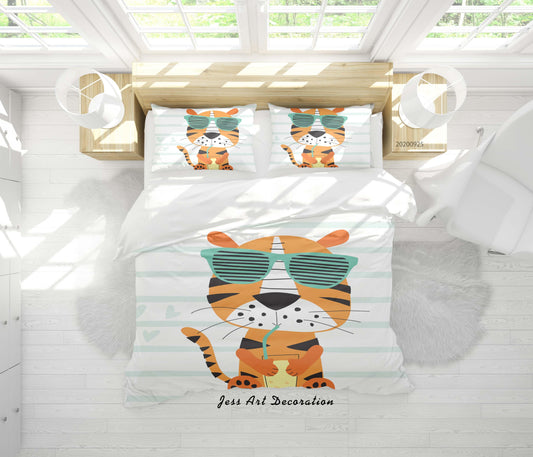 3D Cartoon Animal Tiger Pattern Quilt Cover Set Bedding Set Duvet Cover Pillowcases WJ 6488