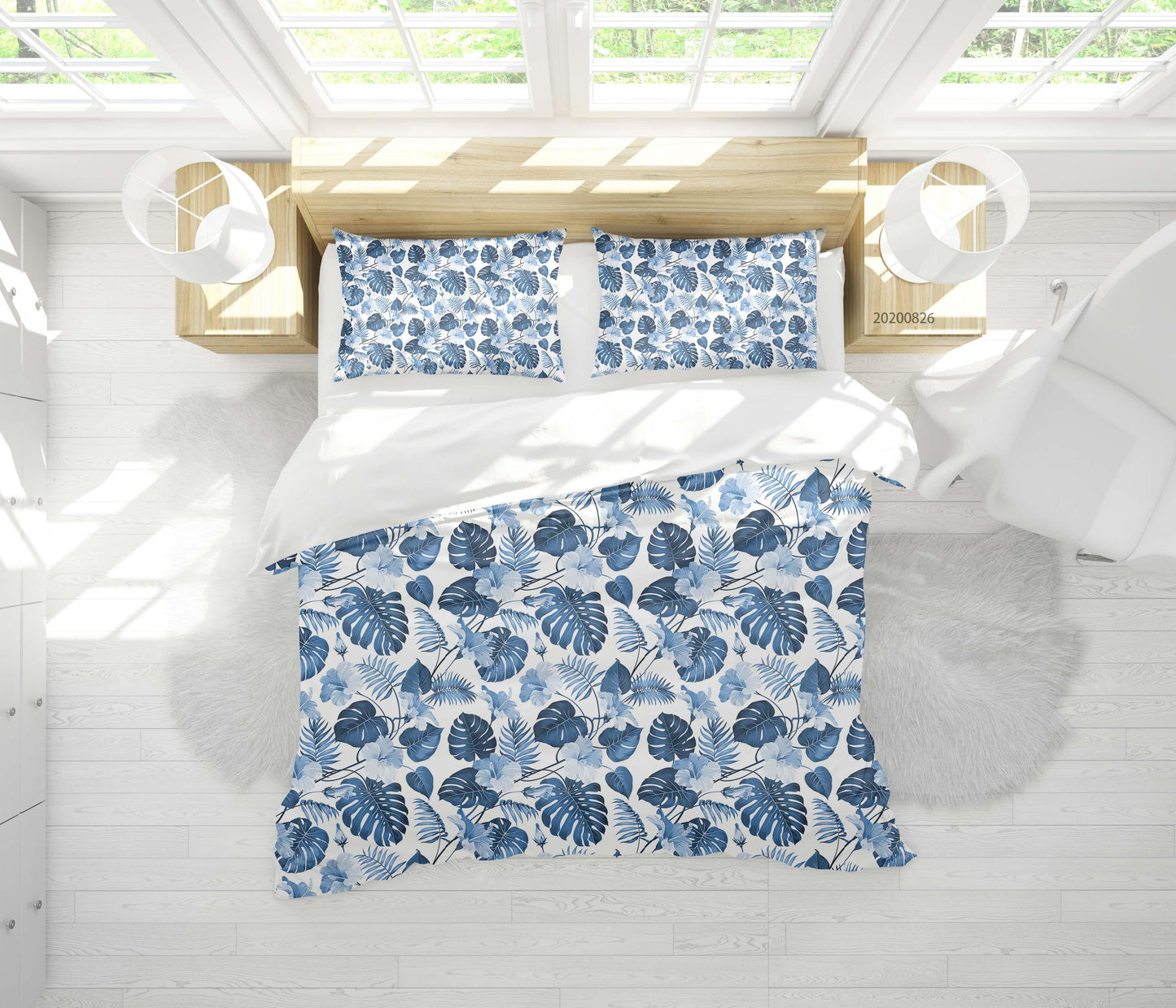 3D Blue Leaves Pattern Quilt Cover Set Bedding Set Duvet Cover Pillowcases WJ 1320