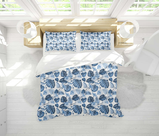 3D Blue Leaves Pattern Quilt Cover Set Bedding Set Duvet Cover Pillowcases WJ 1320