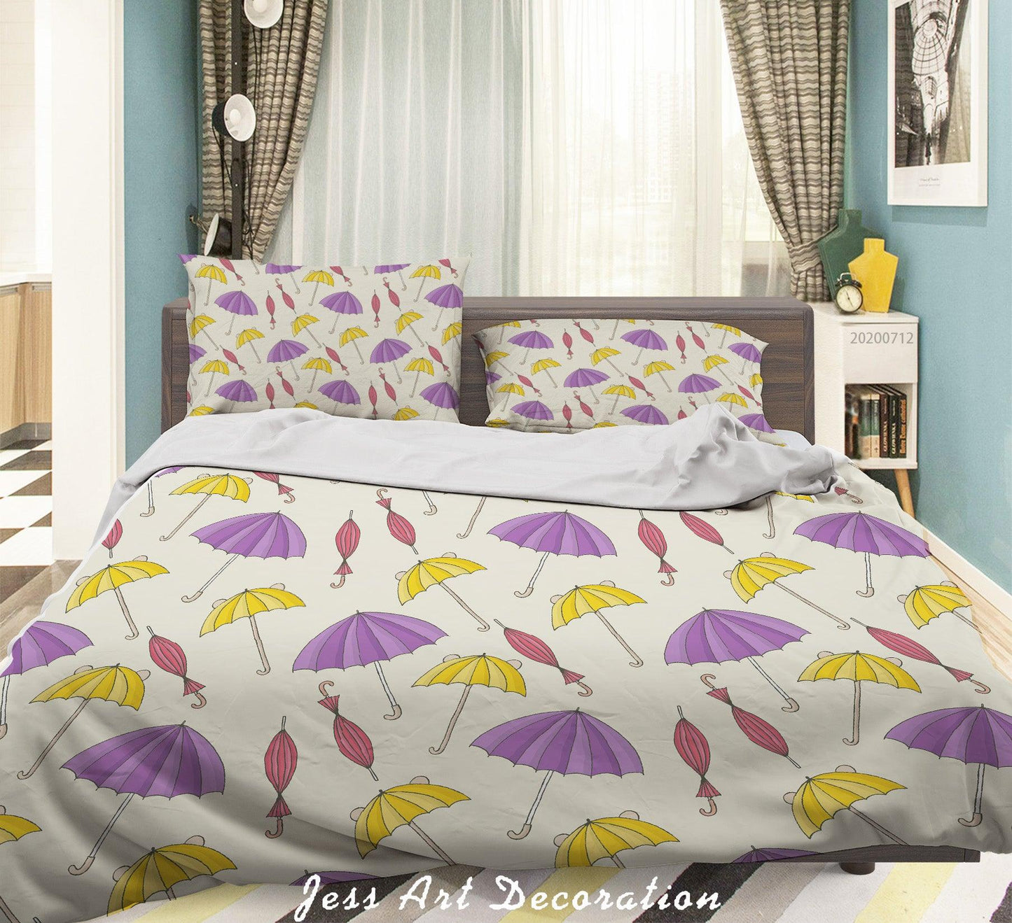 3D Abstract Vintage Umbrella Pattern Quilt Cover Set Bedding Set Duvet Cover Pillowcases WJ 4017