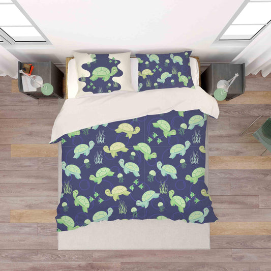 3D Cartoon Green Turtle Quilt Cover Set Bedding Set Pillowcases 105