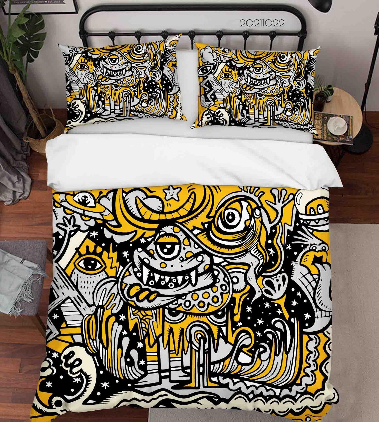 3D Abstract Yellow Monster Graffiti Quilt Cover Set Bedding Set Duvet Cover Pillowcases 17