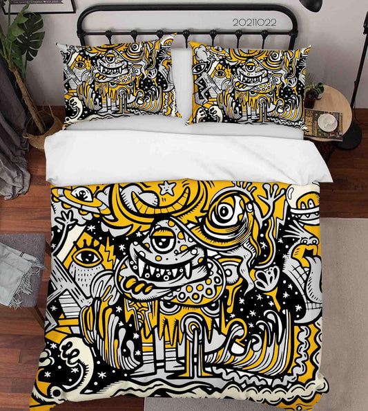 3D Abstract Yellow Monster Graffiti Quilt Cover Set Bedding Set Duvet Cover Pillowcases 17