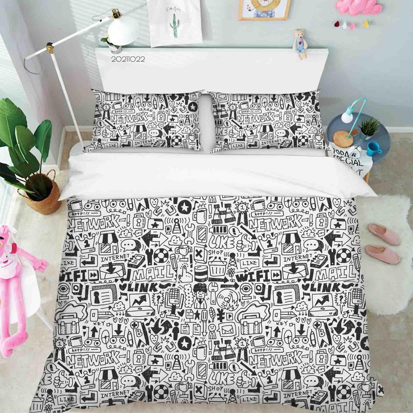 3D Cartoon Pattern Graffiti Quilt Cover Set Bedding Set Duvet Cover Pillowcases 80