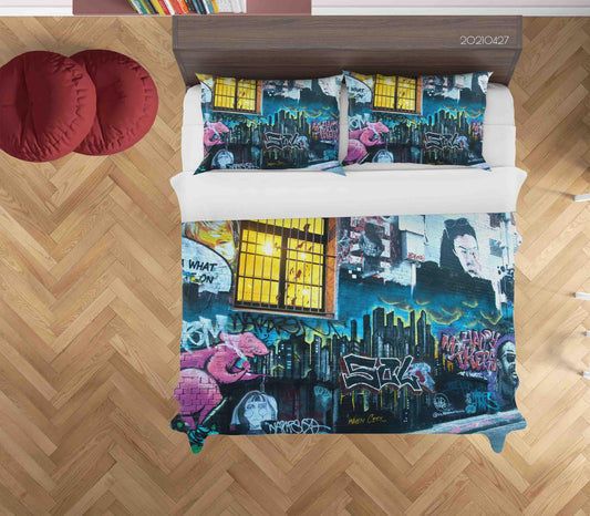 3D Abstract Street Color Graffiti Quilt Cover Set Bedding Set Duvet Cover Pillowcases 107