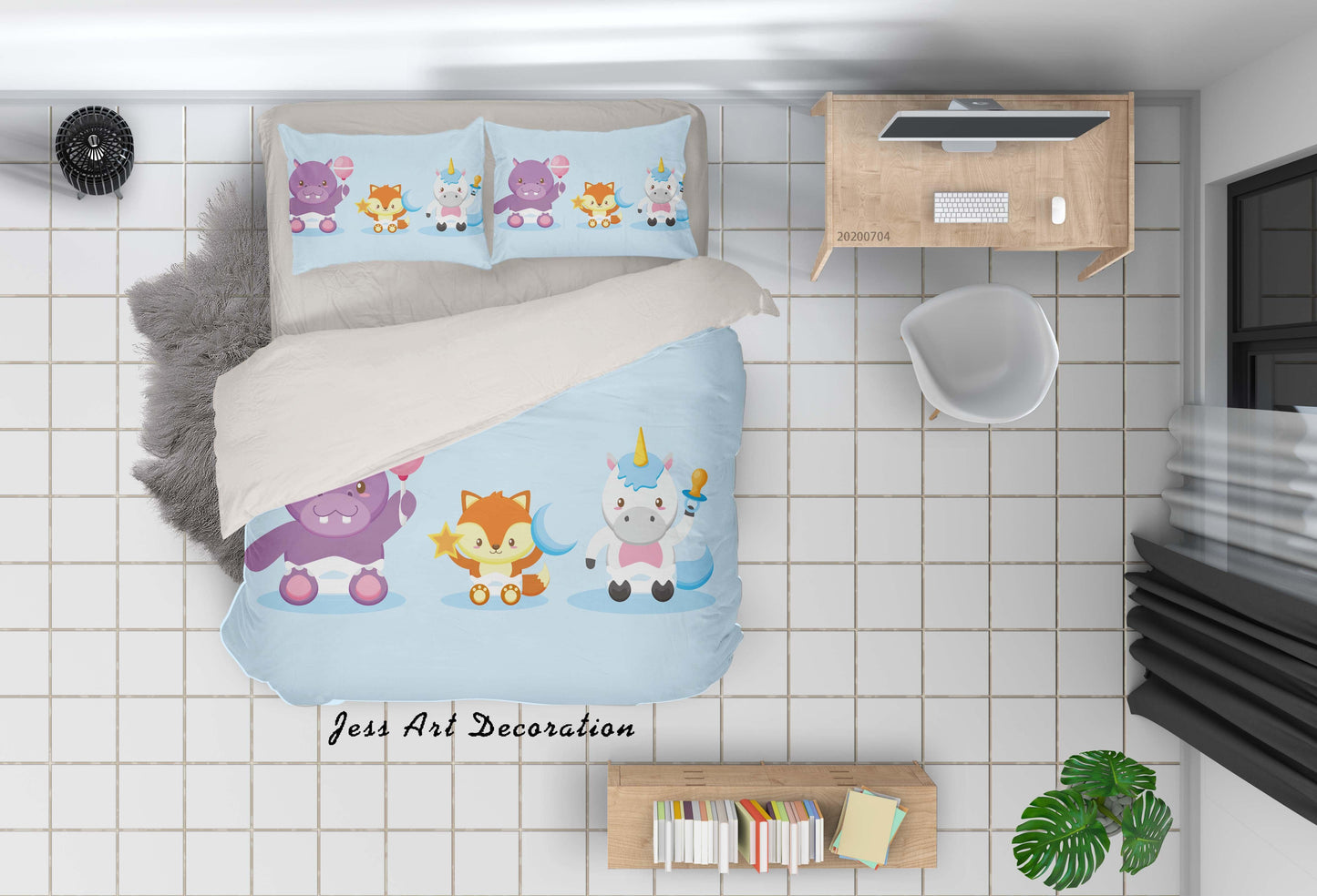 3D Blue Fox Hippo Unicorn Quilt Cover Set Bedding Set Duvet Cover Pillowcases SF85