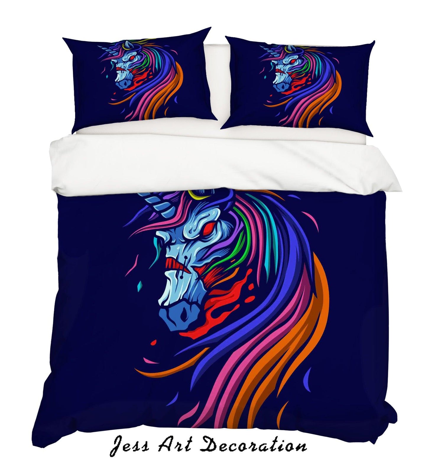 3D Blue Unicorn Quilt Cover Set Bedding Set Pillowcases SF17