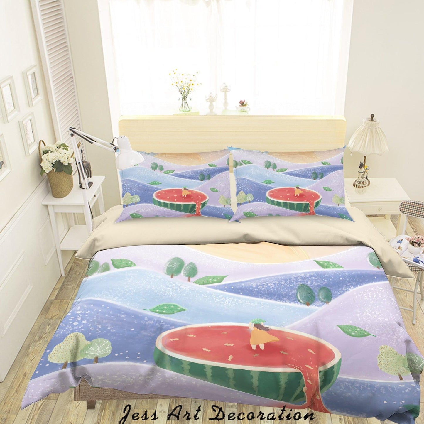 3D Cartoon Hill Watermelon Girl Quilt Cover Set Bedding Set Duvet Cover Pillowcases A608 LQH