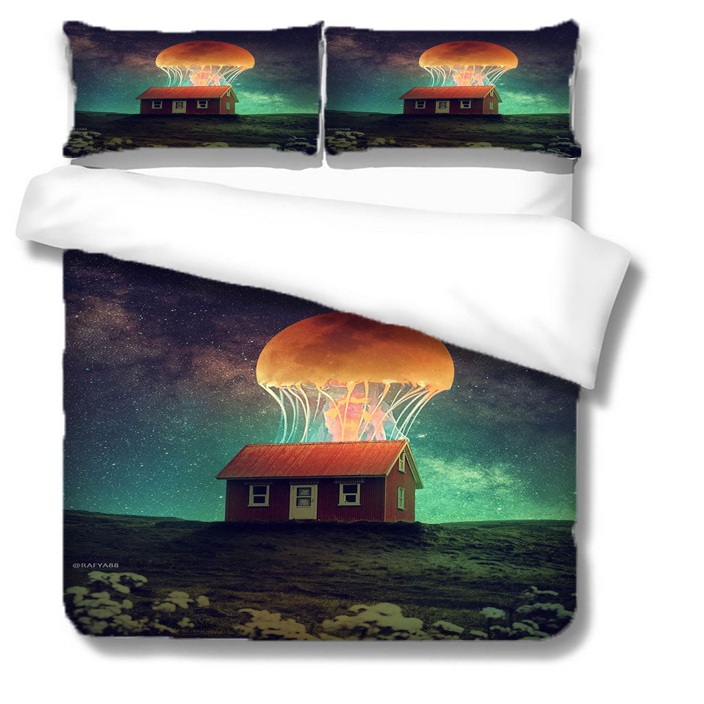 3D Animal Jellyfish House Cloud Sky Quilt Cover Set Bedding Set Duvet Cover Pillowcases 1125
