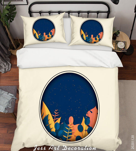 3D Autumn Leaves Plant Blue Quilt Cover Set Bedding Set Duvet Cover Pillowcases LXL