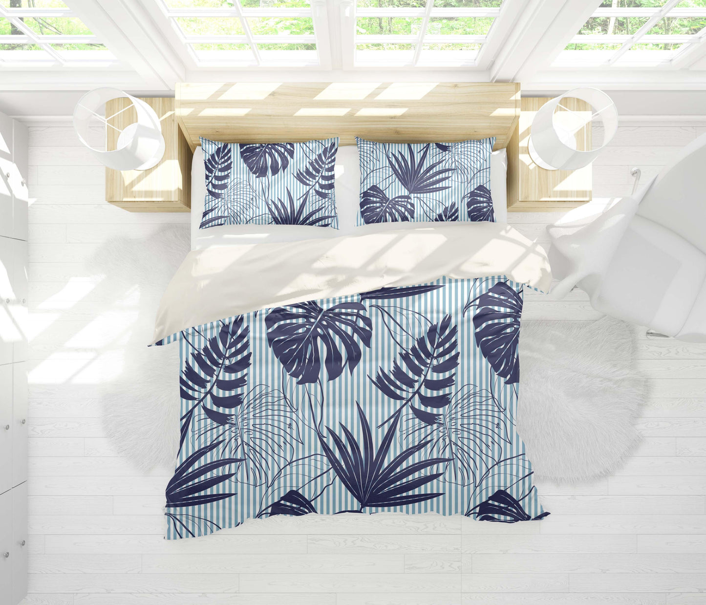 3D Blue Palm Leaves Quilt Cover Set Bedding Set Pillowcases 20