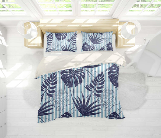 3D Blue Palm Leaves Quilt Cover Set Bedding Set Pillowcases 20