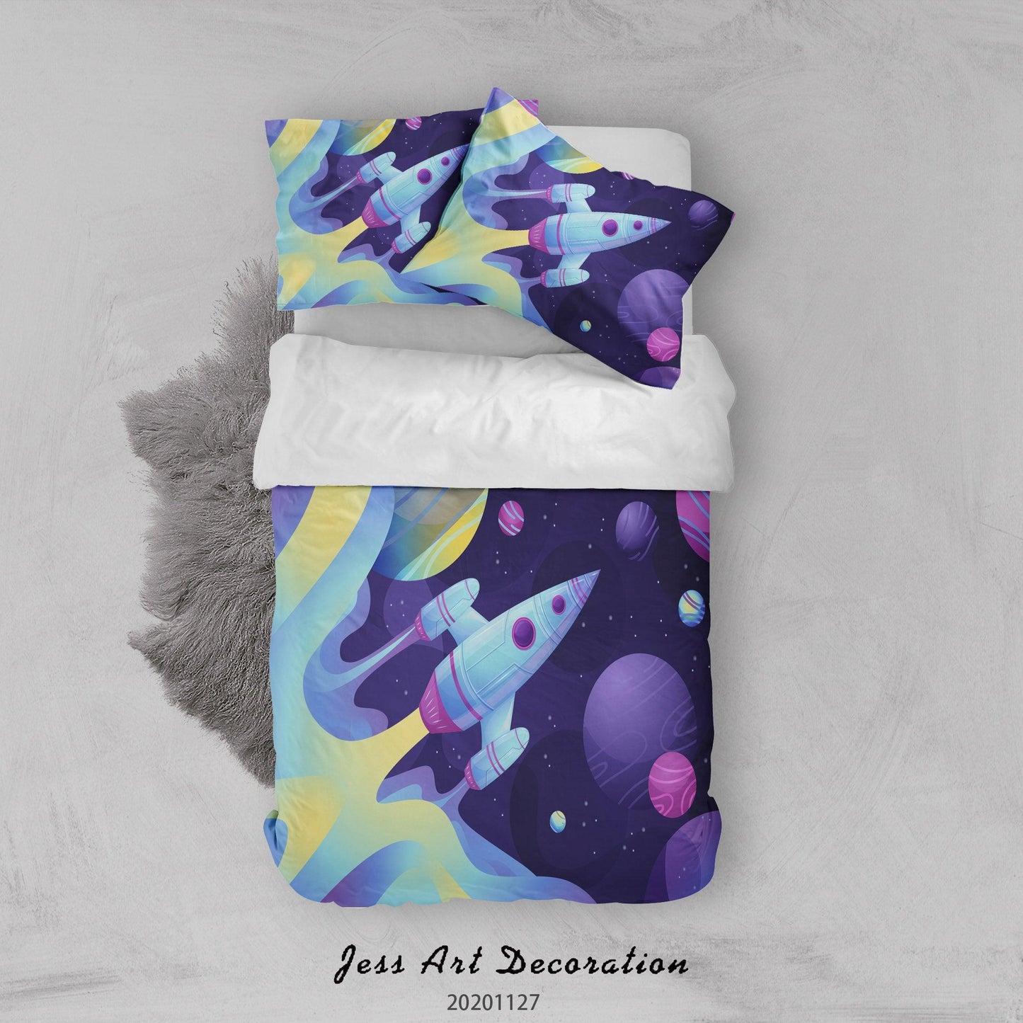 3D Cartoon Colorful Space Planet Rocket Quilt Cover Set Bedding Set Duvet Cover Pillowcases LXL