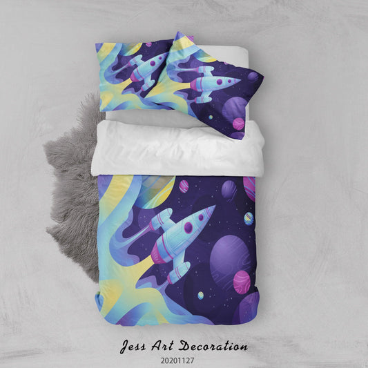 3D Cartoon Colorful Space Planet Rocket Quilt Cover Set Bedding Set Duvet Cover Pillowcases LXL