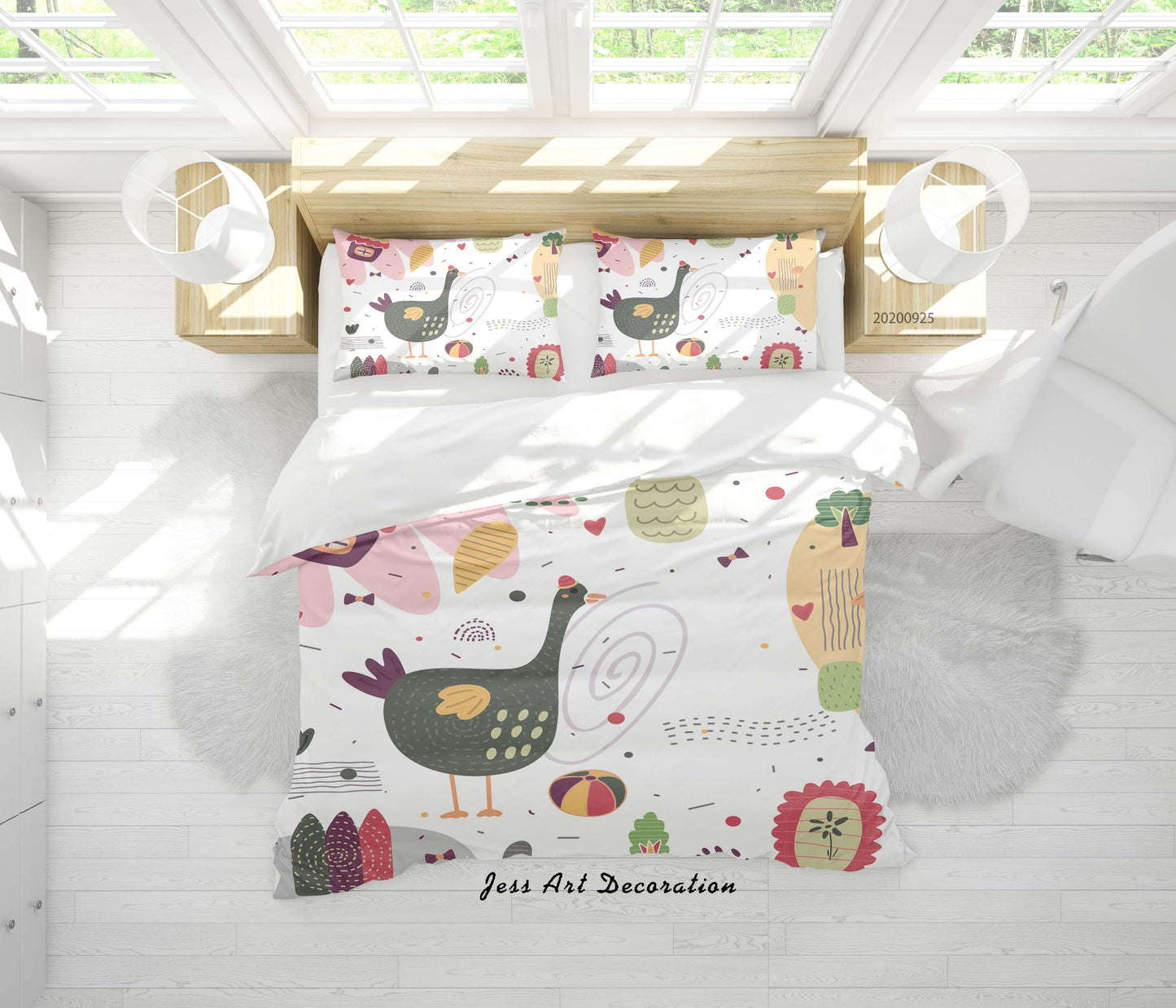 3D Cartoon Animal Chicken Pattern Quilt Cover Set Bedding Set Duvet Cover Pillowcases WJ 6461