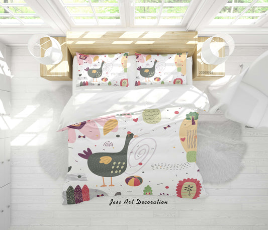 3D Cartoon Animal Chicken Pattern Quilt Cover Set Bedding Set Duvet Cover Pillowcases WJ 6461