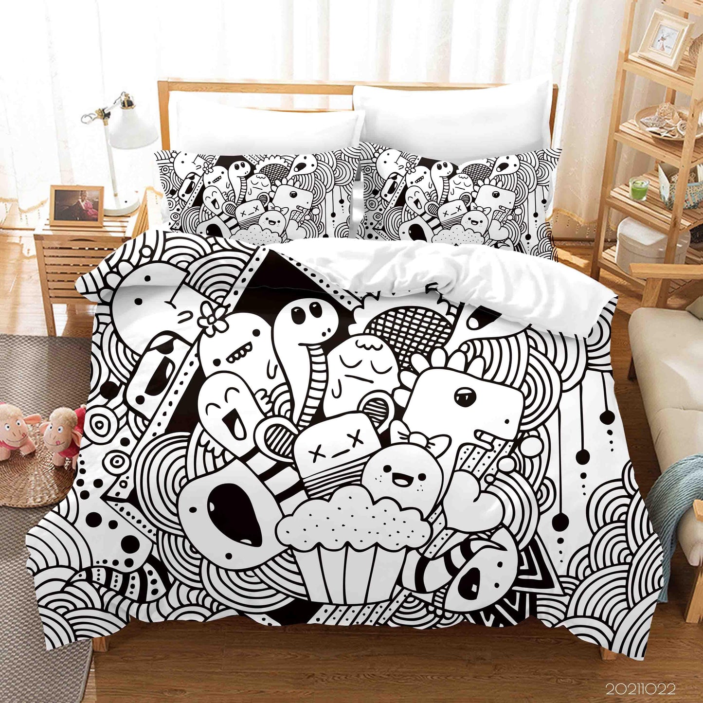3D Cartoon Monsters Graffiti Quilt Cover Set Bedding Set Duvet Cover Pillowcases 93