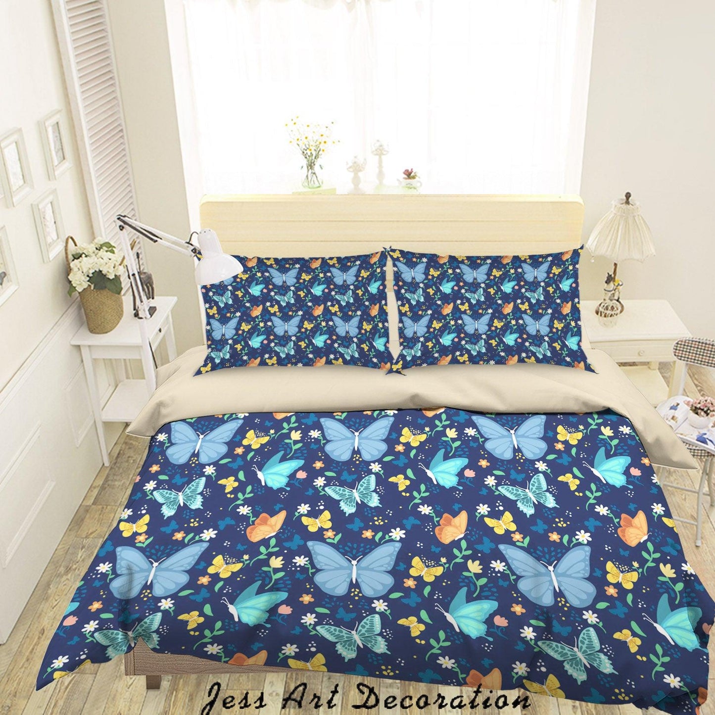 3D Blue Butterfly Quilt Cover Set Bedding Set Duvet Cover Pillowcases SF67