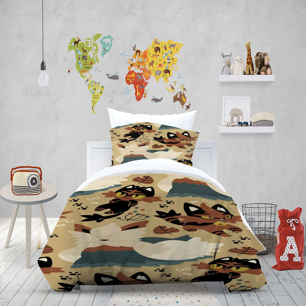 3D Cartoon Cat Footprint Brown Quilt Cover Set Bedding Set Duvet Cover Pillowcase 1438