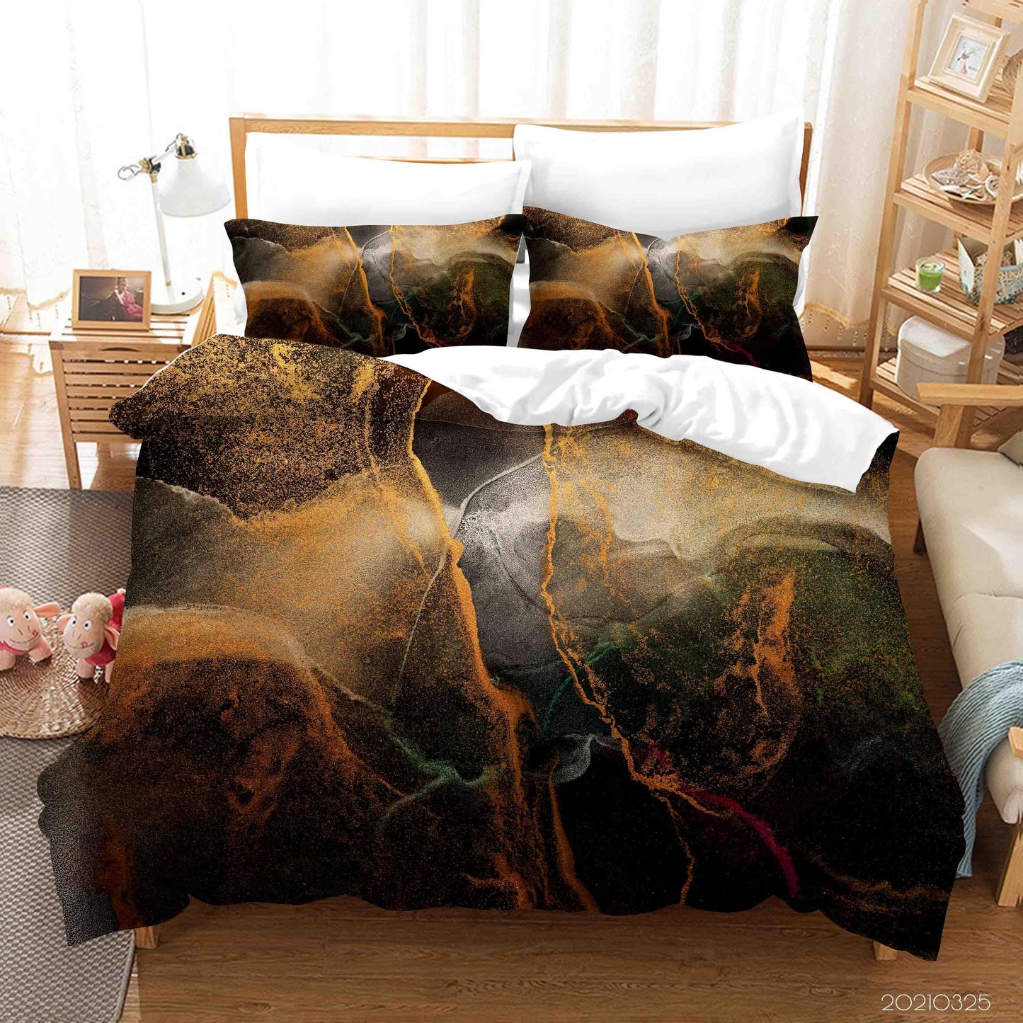 3D Abstract Golden Marble Quilt Cover Set Bedding Set Duvet Cover Pillowcases 207