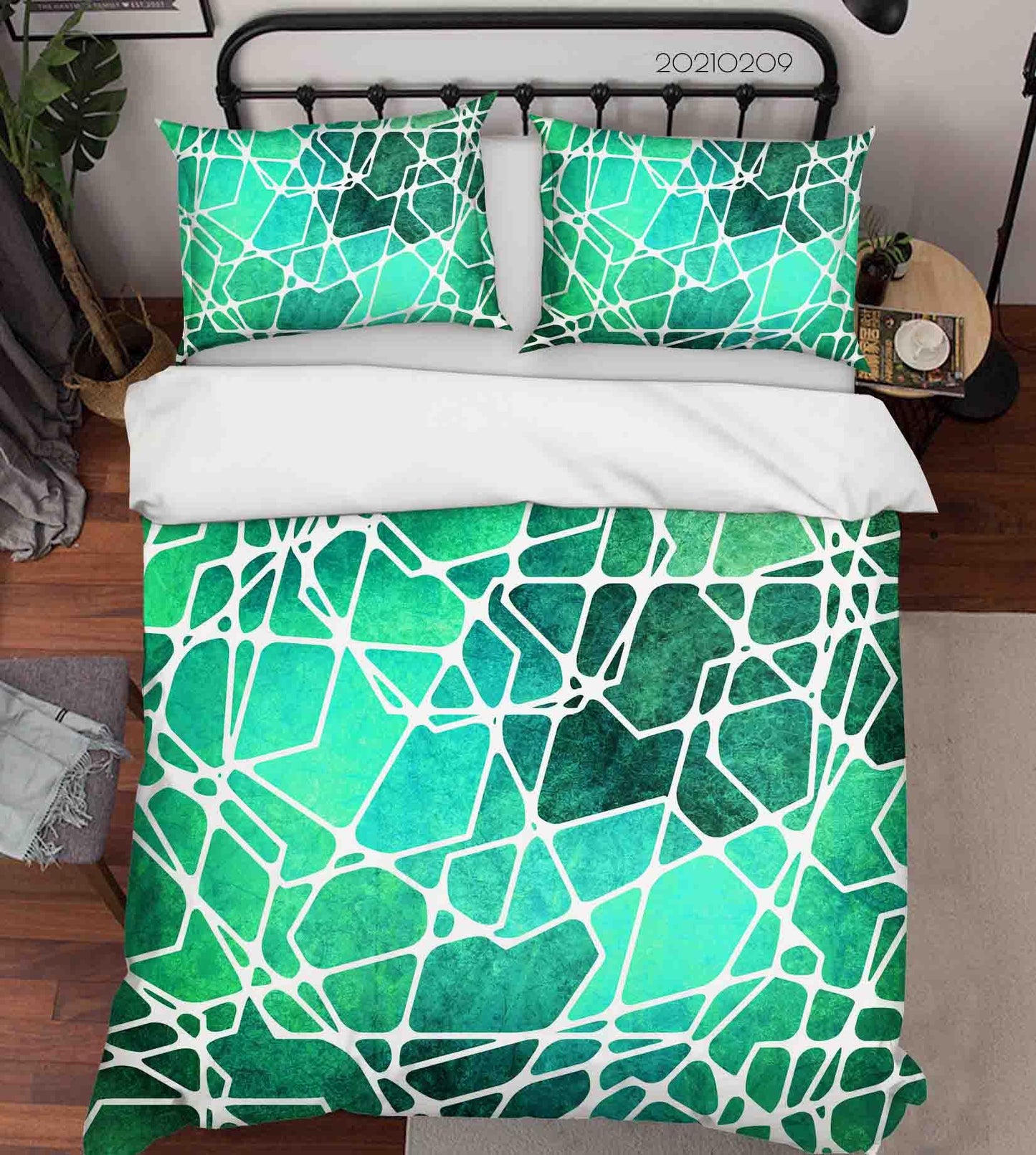 3D Abstract Green Geometry Quilt Cover Set Bedding Set Duvet Cover Pillowcases 277