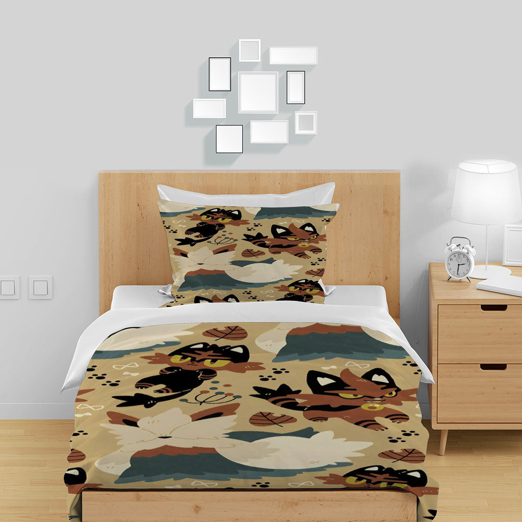 3D Cartoon Cat Footprint Brown Quilt Cover Set Bedding Set Duvet Cover Pillowcase 1438