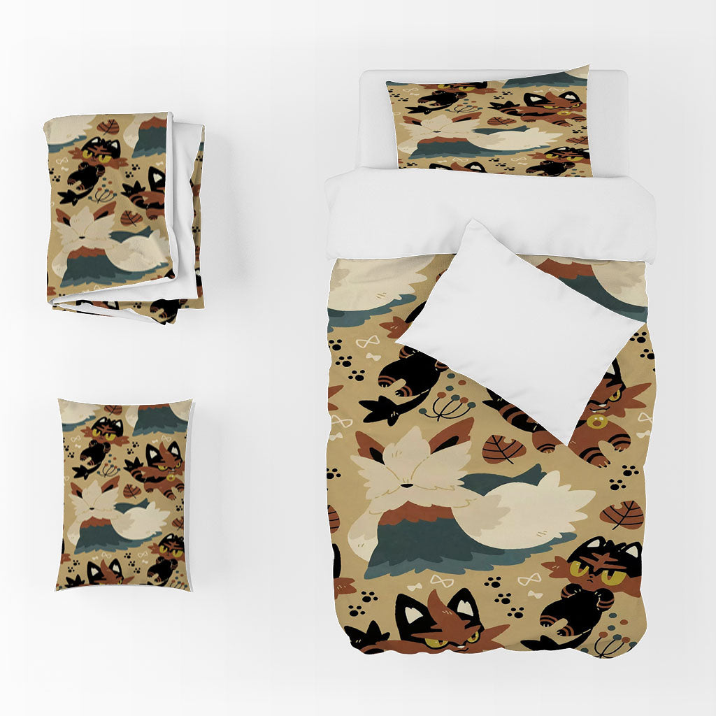 3D Cartoon Cat Footprint Brown Quilt Cover Set Bedding Set Duvet Cover Pillowcase 1438