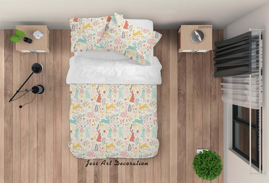 3D Cartoon Animal Rabbit Flower Pattern Quilt Cover Set Bedding Set Duvet Cover Pillowcases WJ 9716