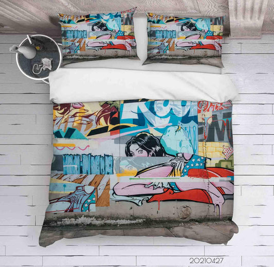 3D Abstract Colored Street Graffiti Quilt Cover Set Bedding Set Duvet Cover Pillowcases 125