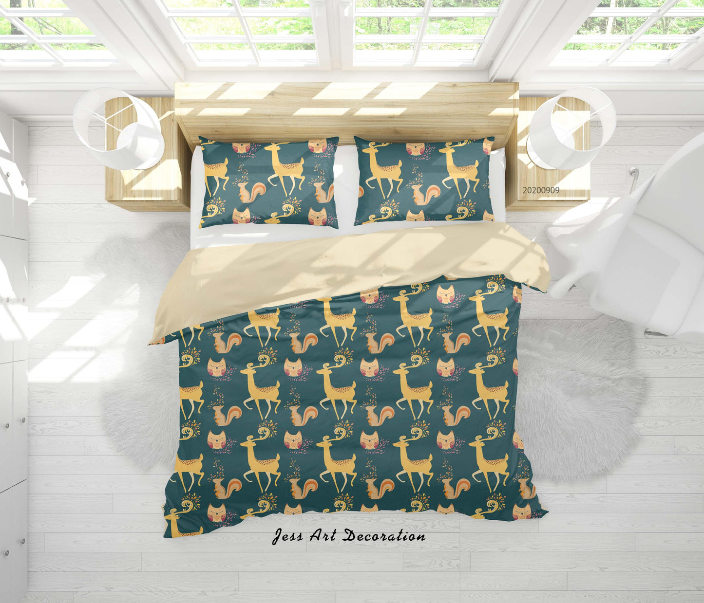 3D Cartoon Deer Cat Squirrel Quilt Cover Set Bedding Set Duvet Cover Pillowcases WJ 6004