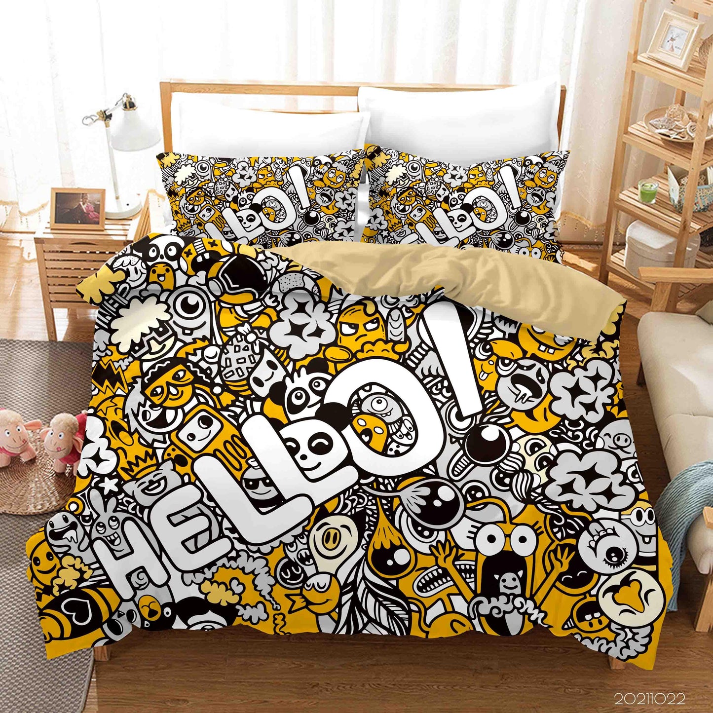 3D Abstract Yellow Monster Graffiti Quilt Cover Set Bedding Set Duvet Cover Pillowcases 39