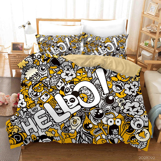 3D Abstract Yellow Monster Graffiti Quilt Cover Set Bedding Set Duvet Cover Pillowcases 39