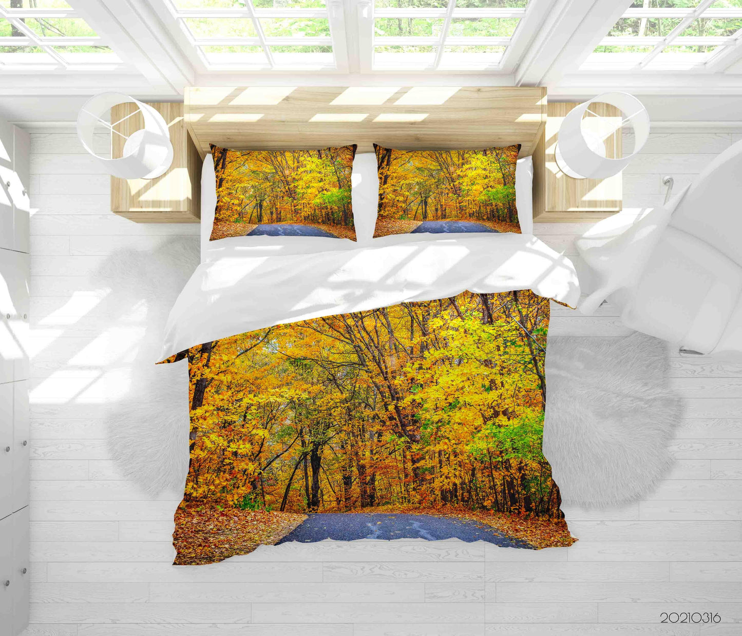 3D Autumn Forest Road Landscape Quilt Cover Set Bedding Set Duvet Cover Pillowcases 195