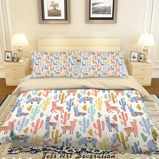 3D Cartoon Cactus Alpaca Quilt Cover Set Bedding Set Duvet Cover Pillowcases SF115